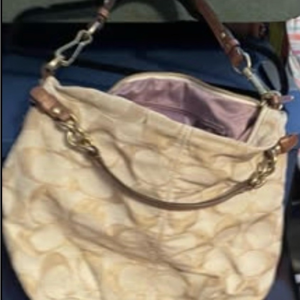 Coach Cream Quilted Shoulder Bag with Brown Leather